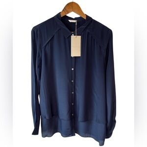 NWT Poetry 100% Silk Double Layered Button Up Blouse Size 14